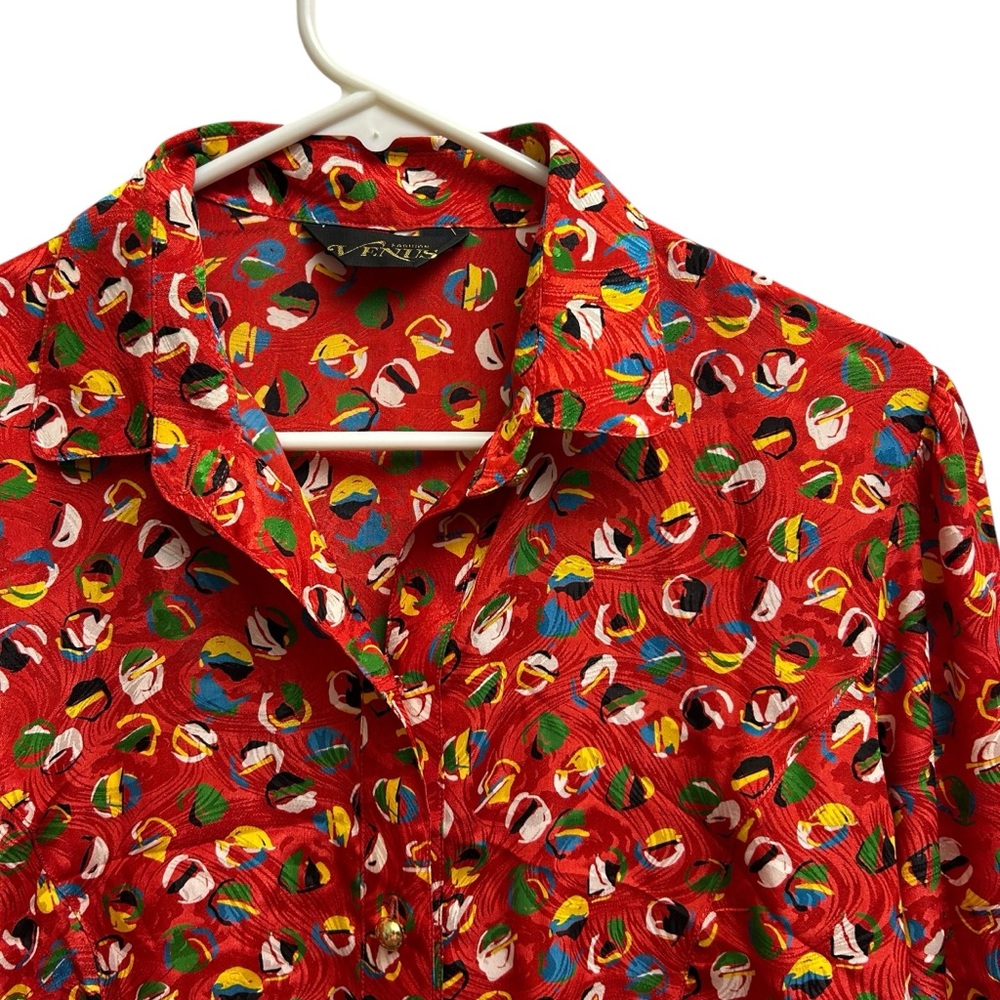 Vintage Red Pattern Button Down Top - image 3